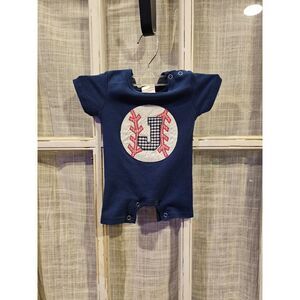 Monogrammed J baseball one piece out fit size 6‎ months